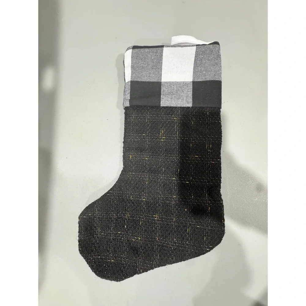 Black Gold Metallic Christmas Stocking Buffalo Plaid Cuff Farmhouse Holiday Deco